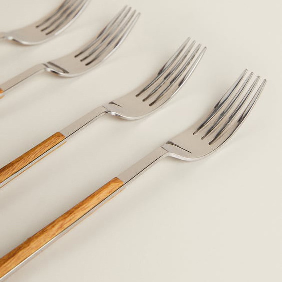 Zara Home Retro Wedding Reusable Stainless Steel 18/10 Flatware Set Wooden Handle Cutlery Set