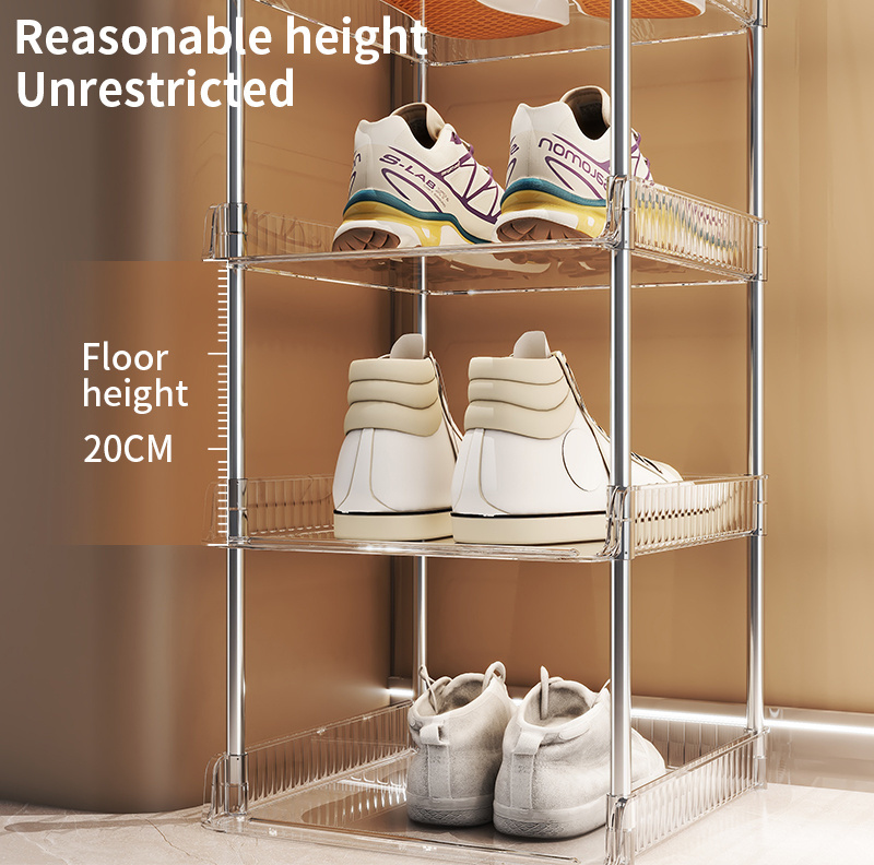 Multi Layers Modern Stackable Storage Organizer Plastic Storage Rack Shelf Plastic Transparent Standing Shoes Rack