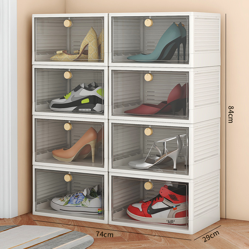 Modern design plastic shoe box home decor racks plastic foldable box shoe box storage stackable organizer