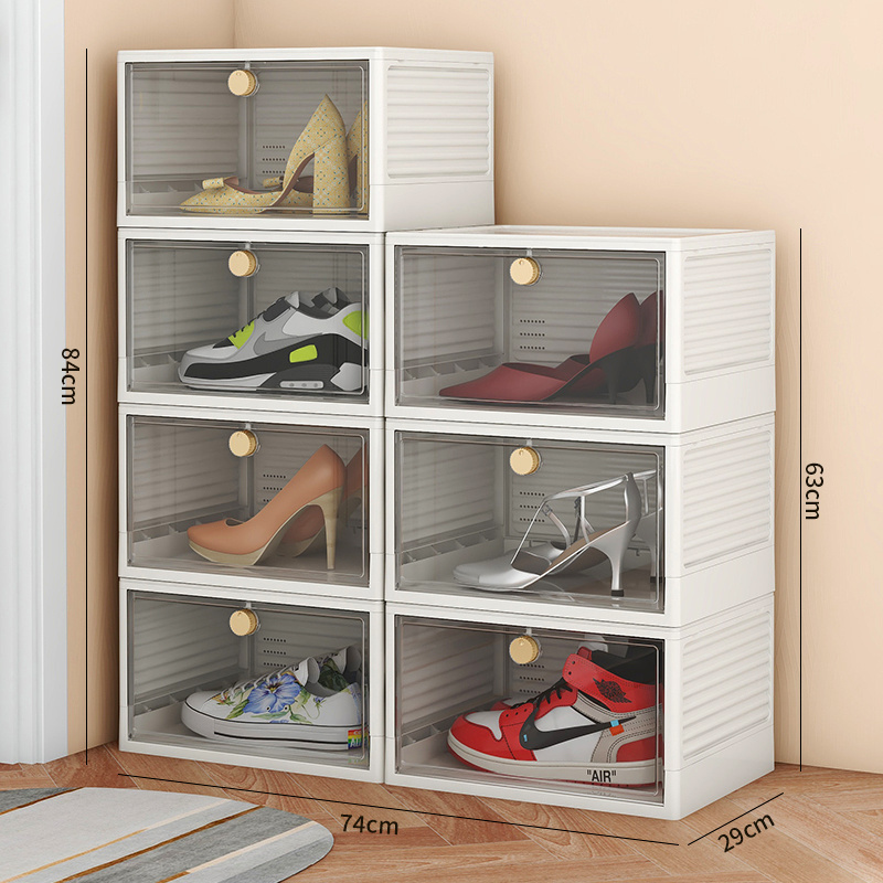 Modern design plastic shoe box home decor racks plastic foldable box shoe box storage stackable organizer