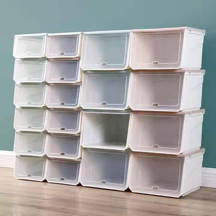 Wholesale modern plastic shoes storage boxes transparent stackable storage box with hidden cover