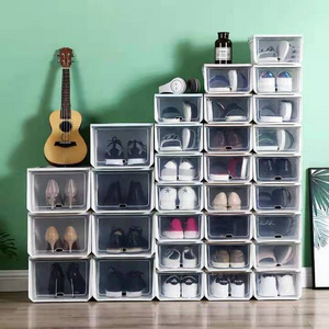 Wholesale modern plastic shoes storage boxes transparent stackable storage box with hidden cover