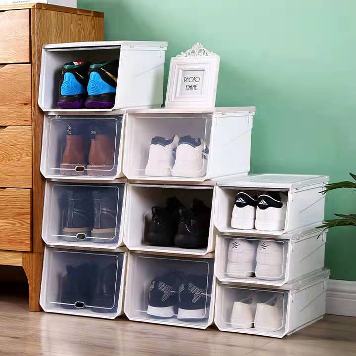 Wholesale modern plastic shoes storage boxes transparent stackable storage box with hidden cover