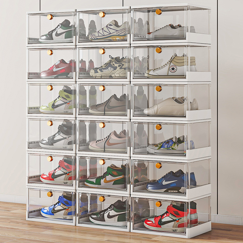 Sneakers Shoe Container Storage Box Minimalist Storage Box Stackable Simple Assemble Custom Sneakers Foldable Clear Shoe Box