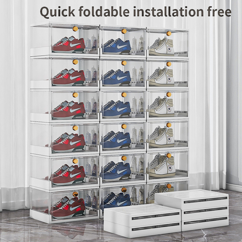 Sneakers Shoe Container Storage Box Minimalist Storage Box Stackable Simple Assemble Custom Sneakers Foldable Clear Shoe Box