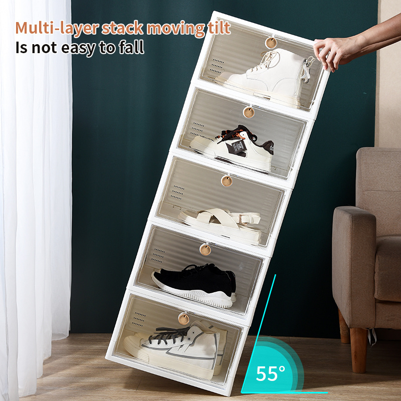 Wholesale Rectangle Shoe Box Storage Containers Foldable Stackable Shoe Storage Organizer