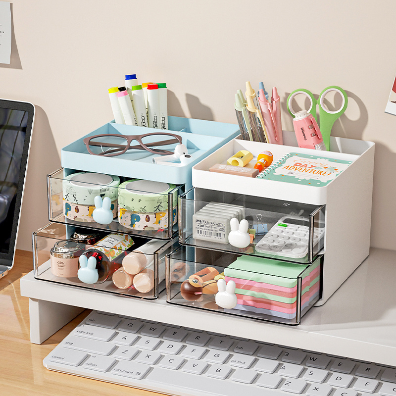 Desktop pencil holder storage box dustproof and waterproof desktop storage lipstick and jewelry plastic drawer