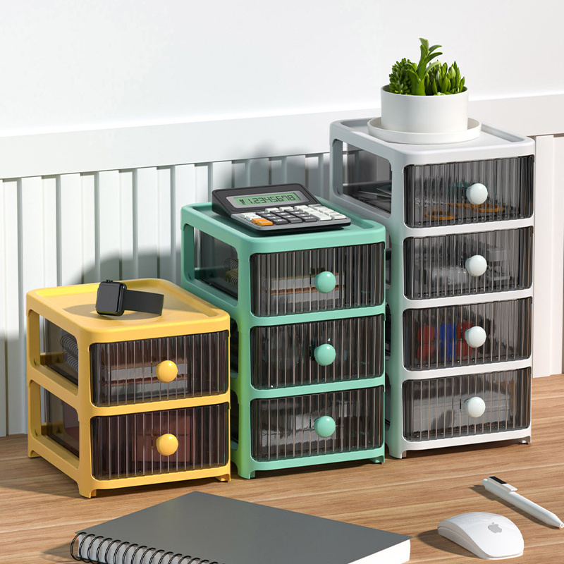 Factory direct sell drawer plastic storage multilayer desktop cabinet dust proof box stackable office storage