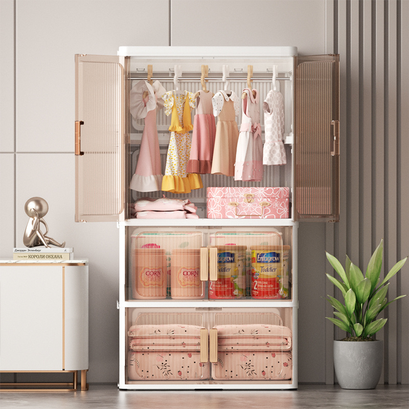 Storage cabinet plastic wardrobe folding open wardrobe folding storage box clothes plastic closets for living room