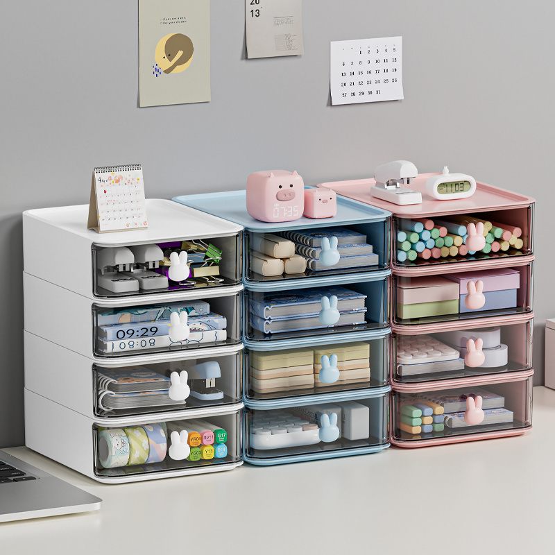 Multi-layer cartoon cute pink bule pink drawer desktop cabinet plastic organizer box pp plastic storage