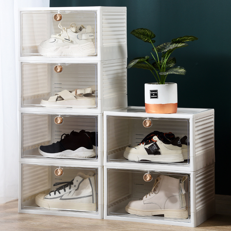 Wholesale Collapsible Shoe Boxes Multifunctional Foldable Plastic Stackable Shoe Storage Box for Sneaker Display