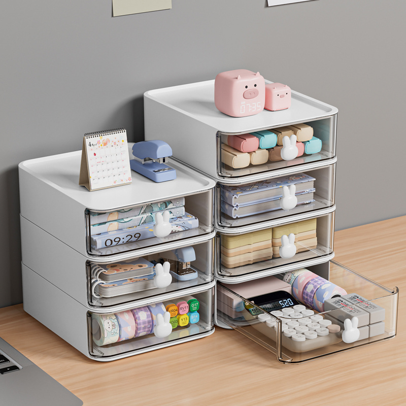 Multi-layer cartoon cute pink bule pink drawer desktop cabinet plastic organizer box pp plastic storage