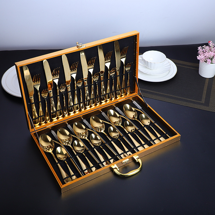 42-PieceS  Gold Flatware Silverware Set Stainless Steel Tableware Eating Utensils Cutlery Set Laser Bag Party