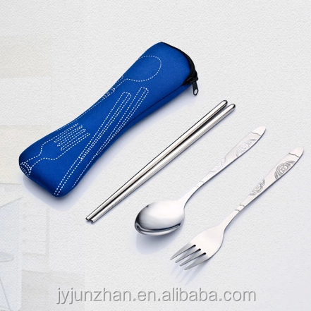 Factory sell travel flatware spoon fork chopstick sets with low price and cloth bag packing