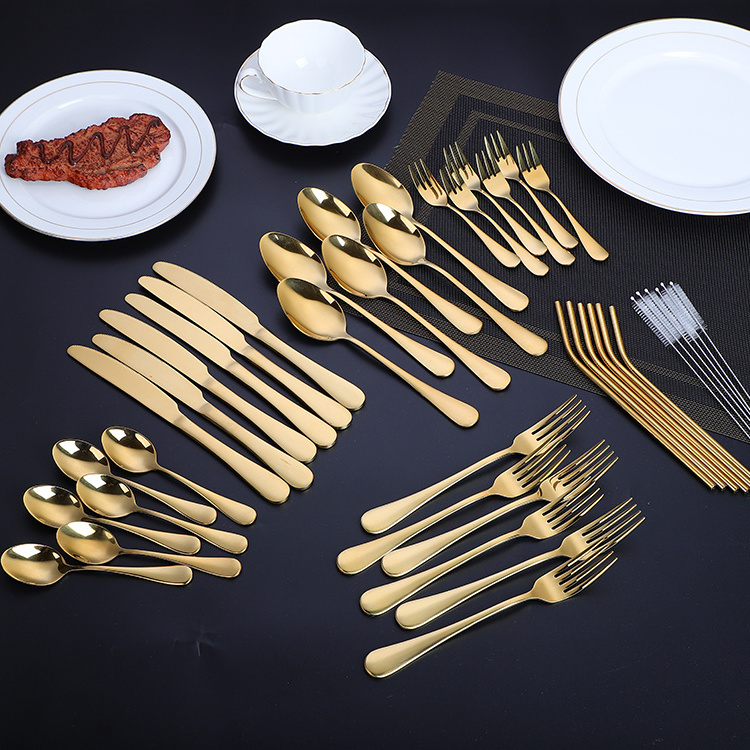 42-PieceS  Gold Flatware Silverware Set Stainless Steel Tableware Eating Utensils Cutlery Set Laser Bag Party