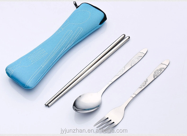 Factory sell travel flatware spoon fork chopstick sets with low price and cloth bag packing