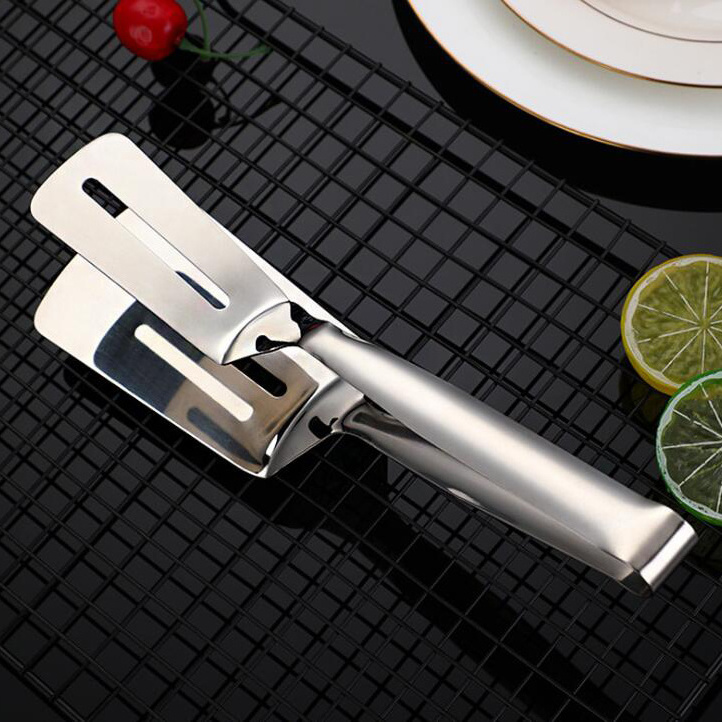 Multi-function stainless steel bread pancake pizza clamps tong for lengthening steak spatula