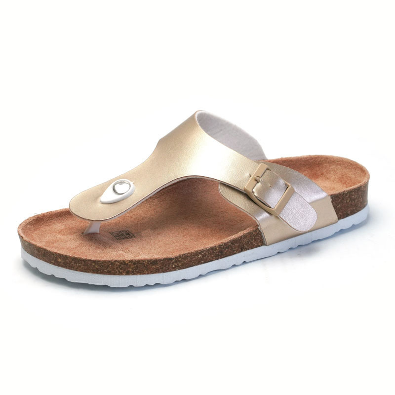 New Style Footwear Buckle Strap Flats sandals for women and ladies cork flipflops Slippers