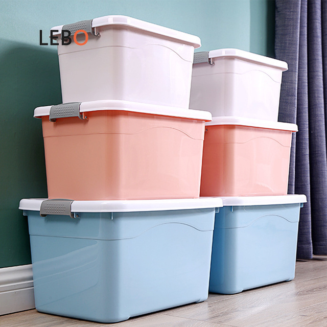 Wholesale Customized Stackable Food Storage Stocked Durable Plastic Container Organizer Clothing Storage Box With Buckle Lid