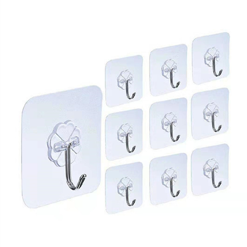 Custom Hot Sell Magic Heavy Duty Strong Plastic Adhesive Sticker Metal Key Transparent Wall Hook for Bathroom and Kitchen Wall