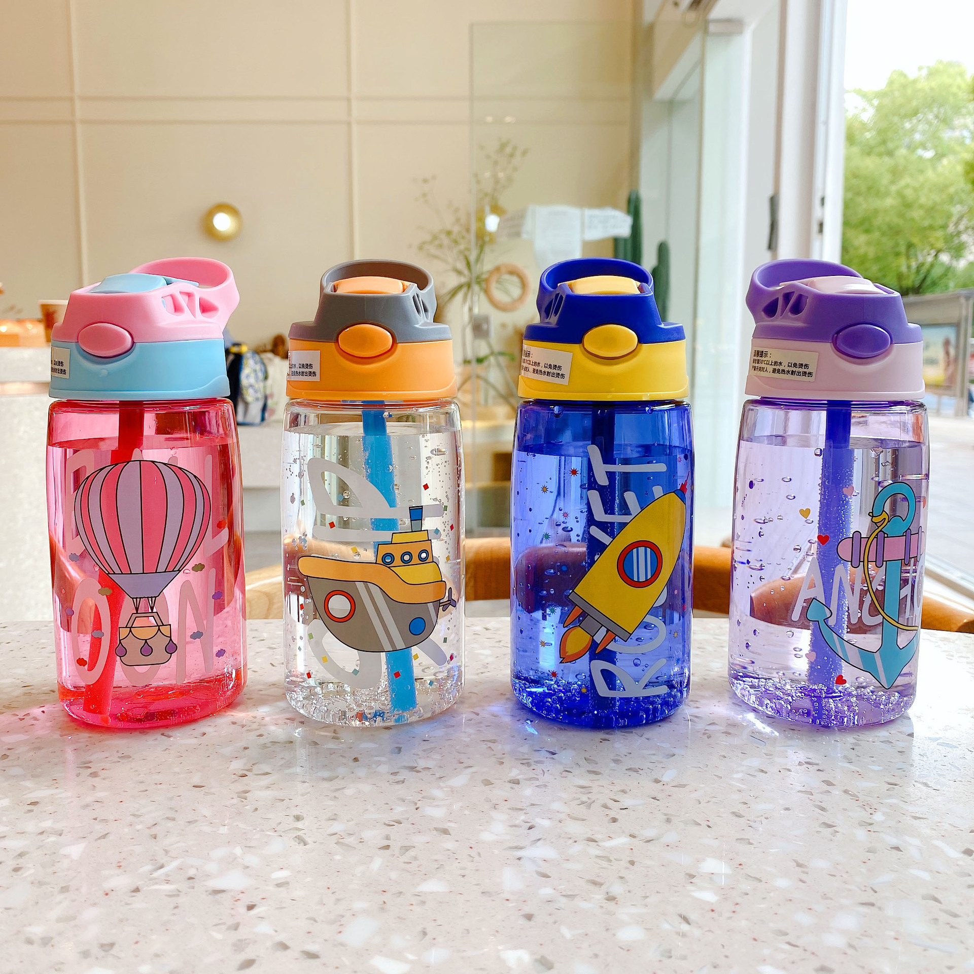 Kawaii 16 oz Kids School Water Sippy Cup Cartoon Baby Feeding Cups with Straws Leakproof Water Bottles