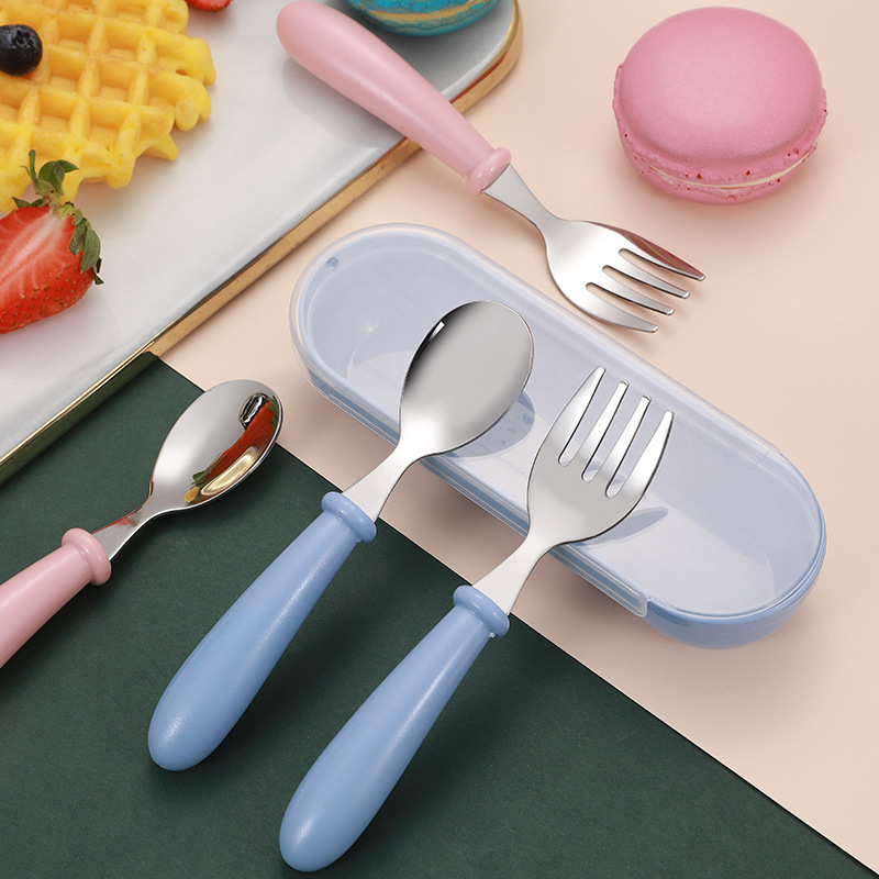 304 stainless steel children's portable flatware box fork spoon baby baby food supplement spoon meal training flatware with box