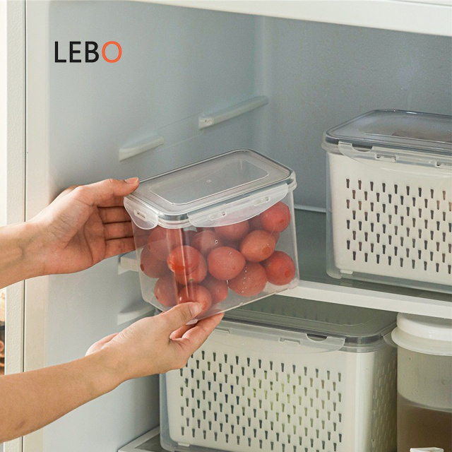 Kitchen Plastic Preservation Dry Fruit Vegetable Food Containers Storage Box with Lid for Fridge