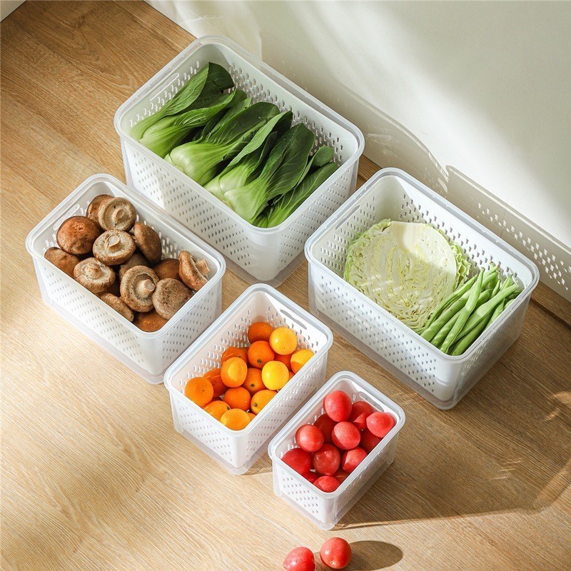 Kitchen Plastic Preservation Dry Fruit Vegetable Food Containers Storage Box with Lid for Fridge