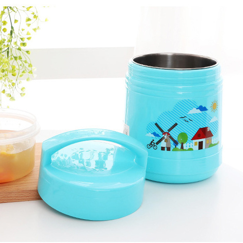 Portable Heat Proof Cute Round Kids Leak Proof Keep Warm Food Grade Stainless Steel Lunch Box Bento With Handle