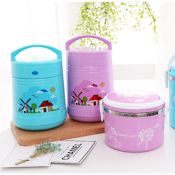 Portable Heat Proof Cute Round Kids Leak Proof Keep Warm Food Grade Stainless Steel Lunch Box Bento With Handle