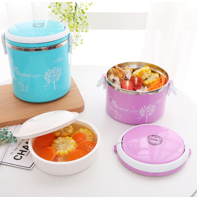 Portable Heat Proof Cute Round Kids Leak Proof Keep Warm Food Grade Stainless Steel Lunch Box Bento With Handle