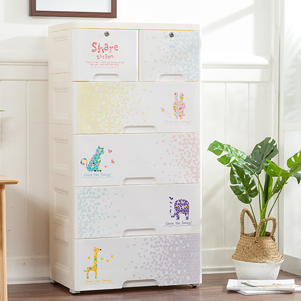 Portable Modern Cute Animal Design Organizer Storage Cabinet Closet Kids' Cabinets with Pulleys for Children