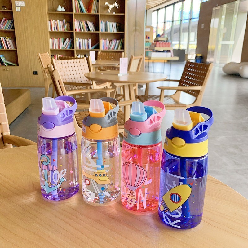 Kawaii 16 oz Kids School Water Sippy Cup Cartoon Baby Feeding Cups with Straws Leakproof Water Bottles