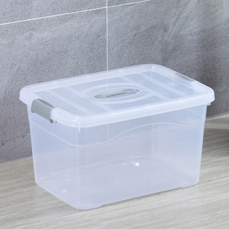 Wholesale Customized Stackable Food Storage Stocked Durable Plastic Container Organizer Clothing Storage Box With Buckle Lid