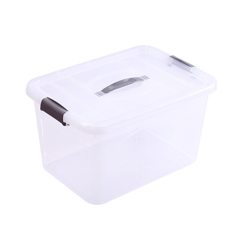 Wholesale Customized Stackable Food Storage Stocked Durable Plastic Container Organizer Clothing Storage Box With Buckle Lid