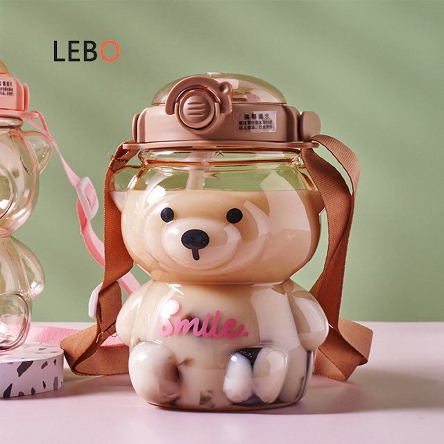 Kids Gift 32oz Portable Travel Plastic Water Bottle Customized Cute Bear Shape Kids Water Bottle With Straw And Strap