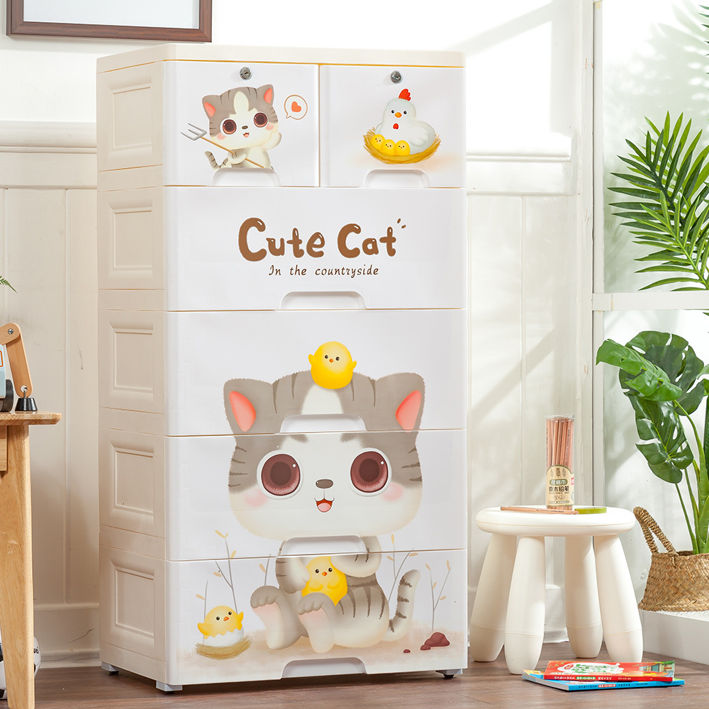 Portable Modern Cute Animal Design Organizer Storage Cabinet Closet Kids' Cabinets with Pulleys for Children