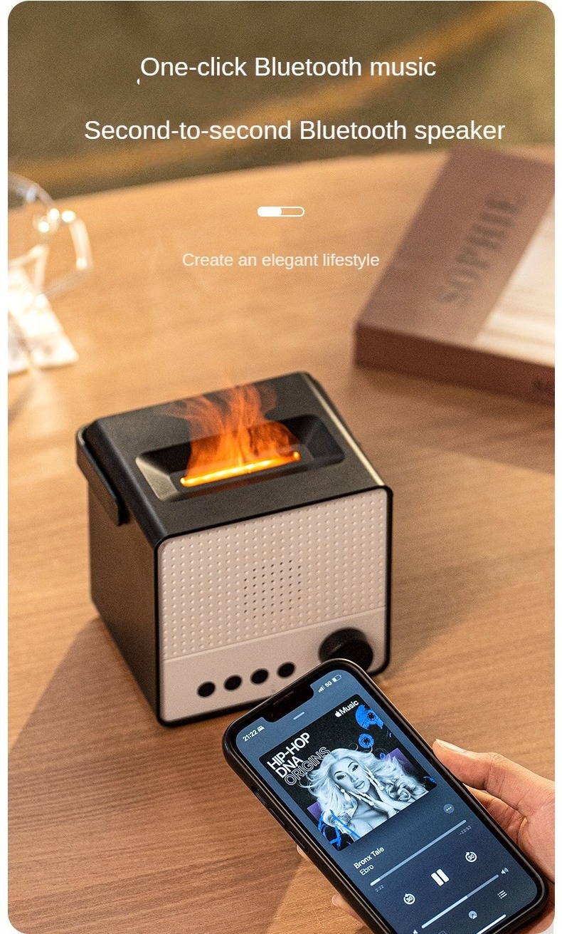 New Electronic home essentials air freshener room 3d fire fragrance scent customized oil flame aromas diffuser Bluetooth Speaker