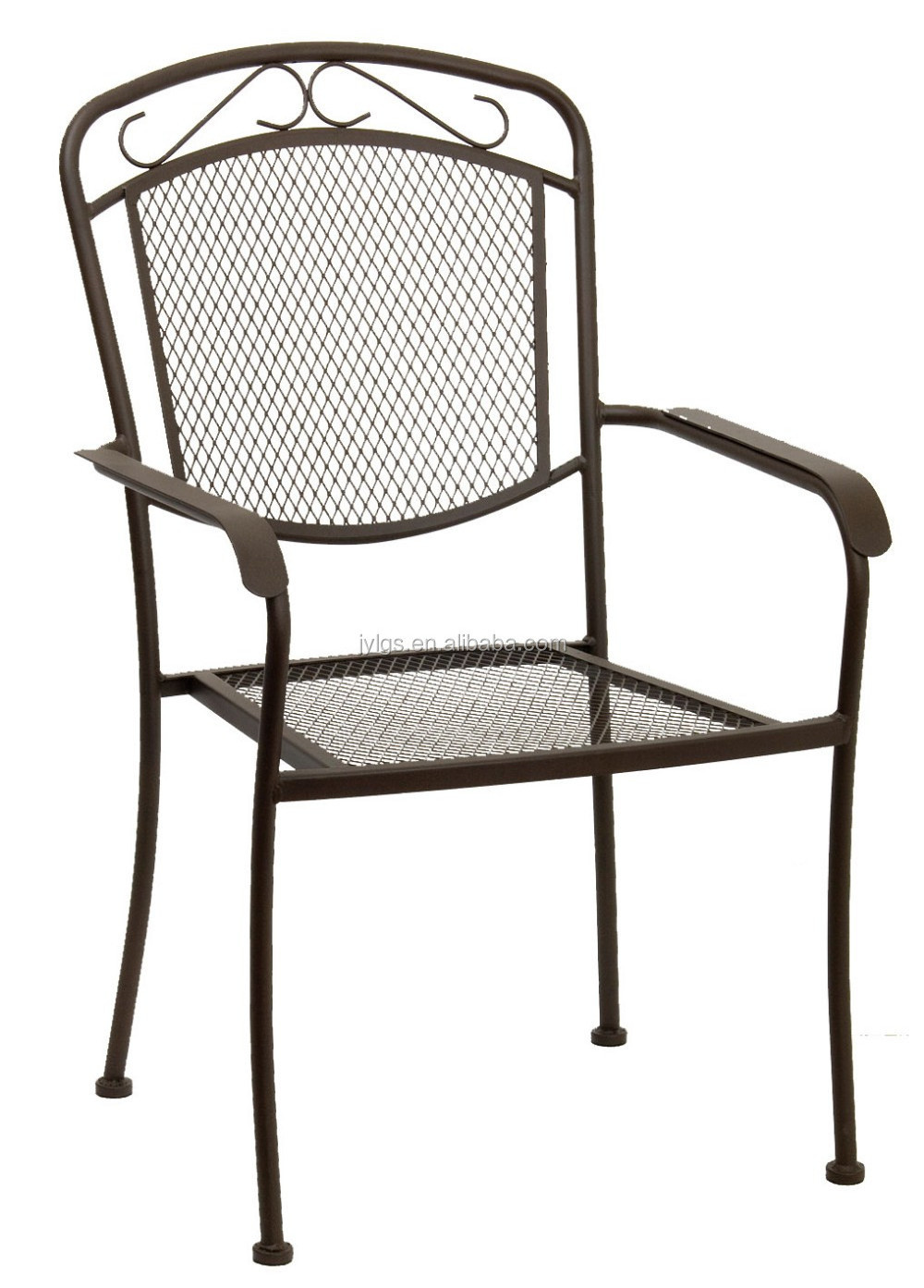 Outdoor Garden Patio Wrought Iron Stacking Chair Metal Mesh Chair