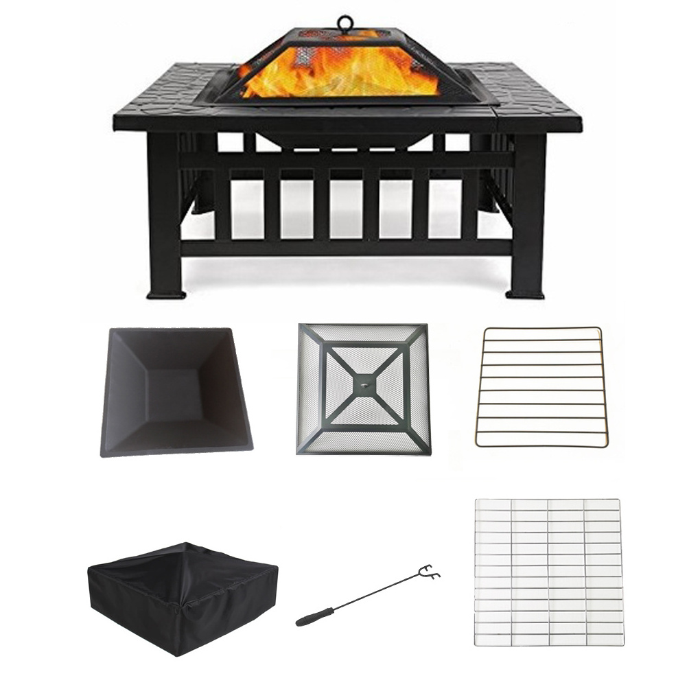 Outdoor Piedmont Steel Fire Pit with Poker BBQ Patio Wood Burning heater UK Garden Warmer Table Backyard Stove