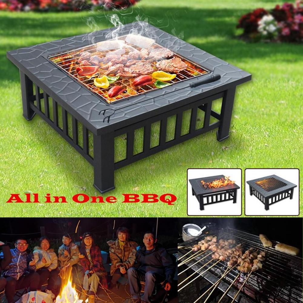 Outdoor Piedmont Steel Fire Pit with Poker BBQ Patio Wood Burning heater UK Garden Warmer Table Backyard Stove