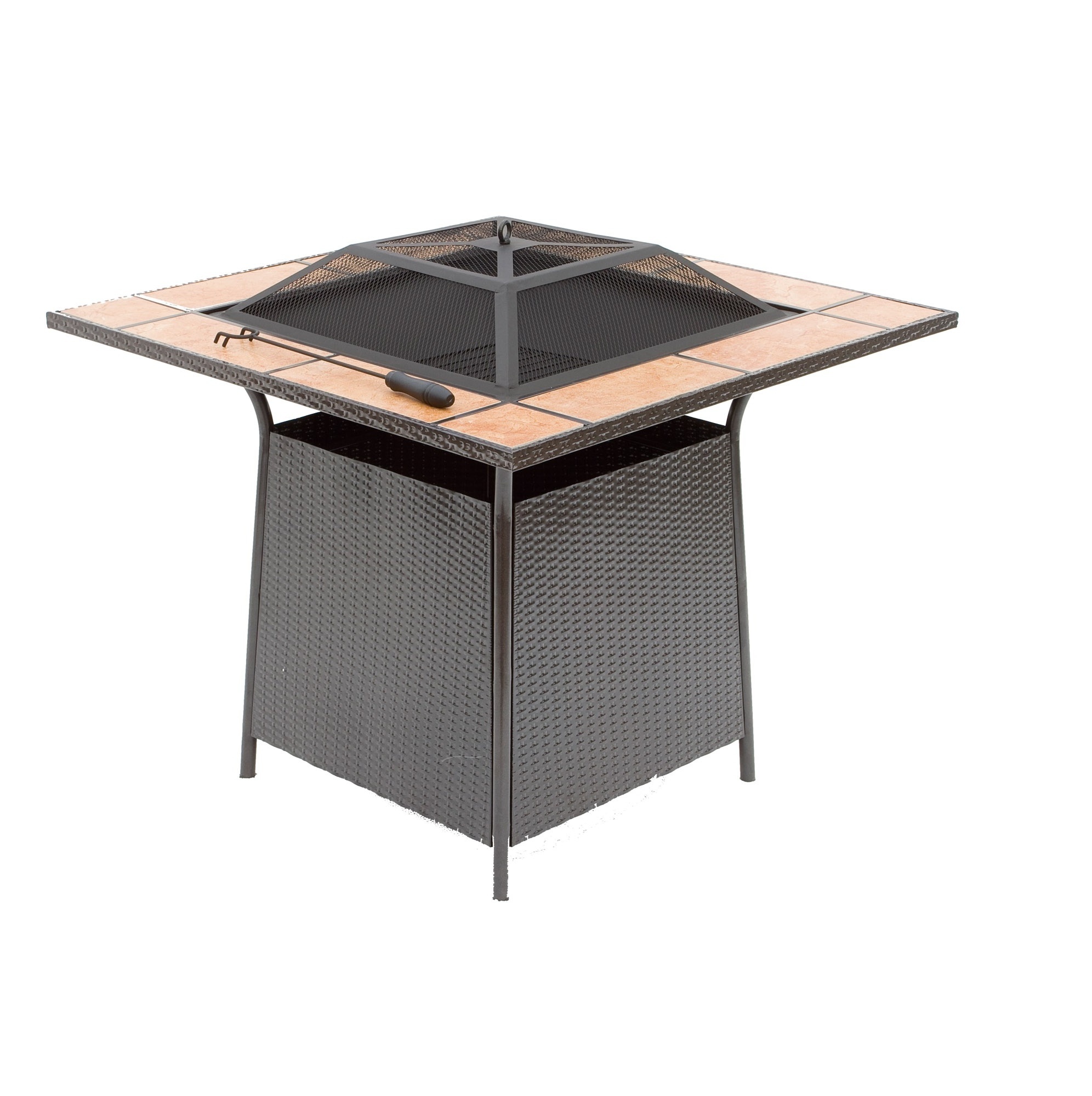 Square Outdoor Garden Rattan like Fire Pit with Tile top Coffee Table