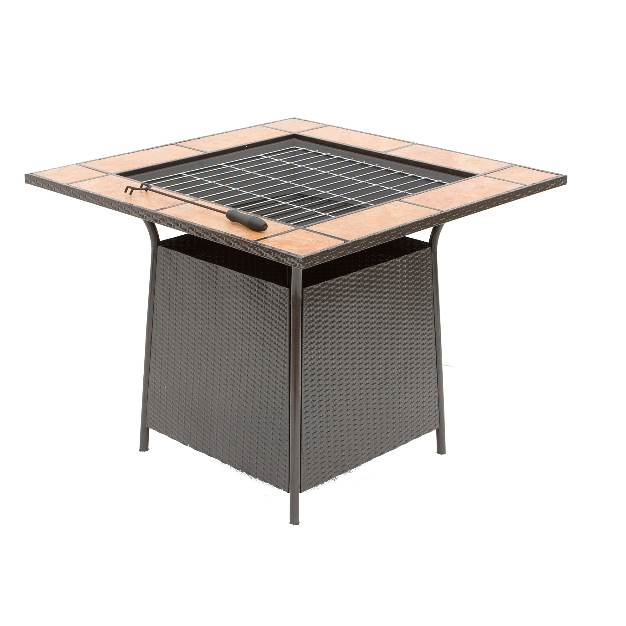 Square Outdoor Garden Rattan like Fire Pit with Tile top Coffee Table