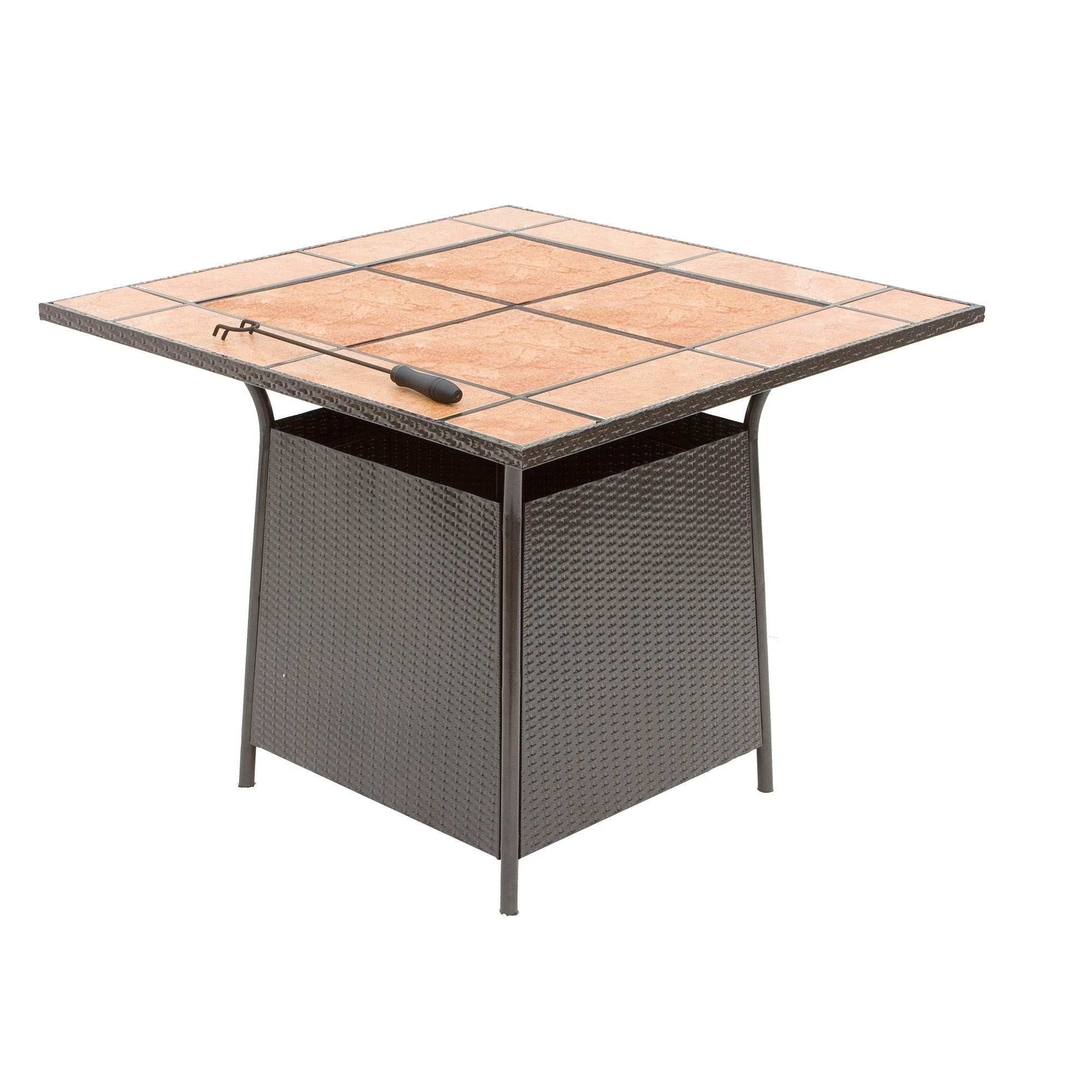 Square Outdoor Garden Rattan like Fire Pit with Tile top Coffee Table