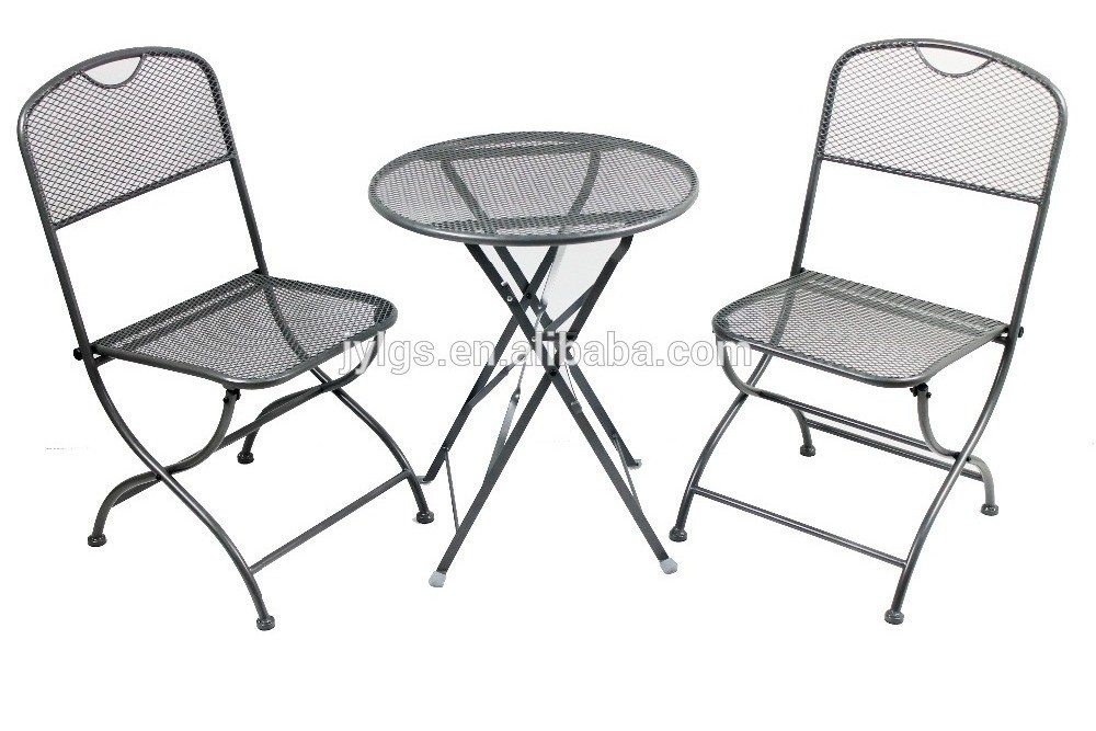 Cheap 3-Piece Outdoor Patio Square Table Set Metal Mesh Folding Bistro Furniture Set