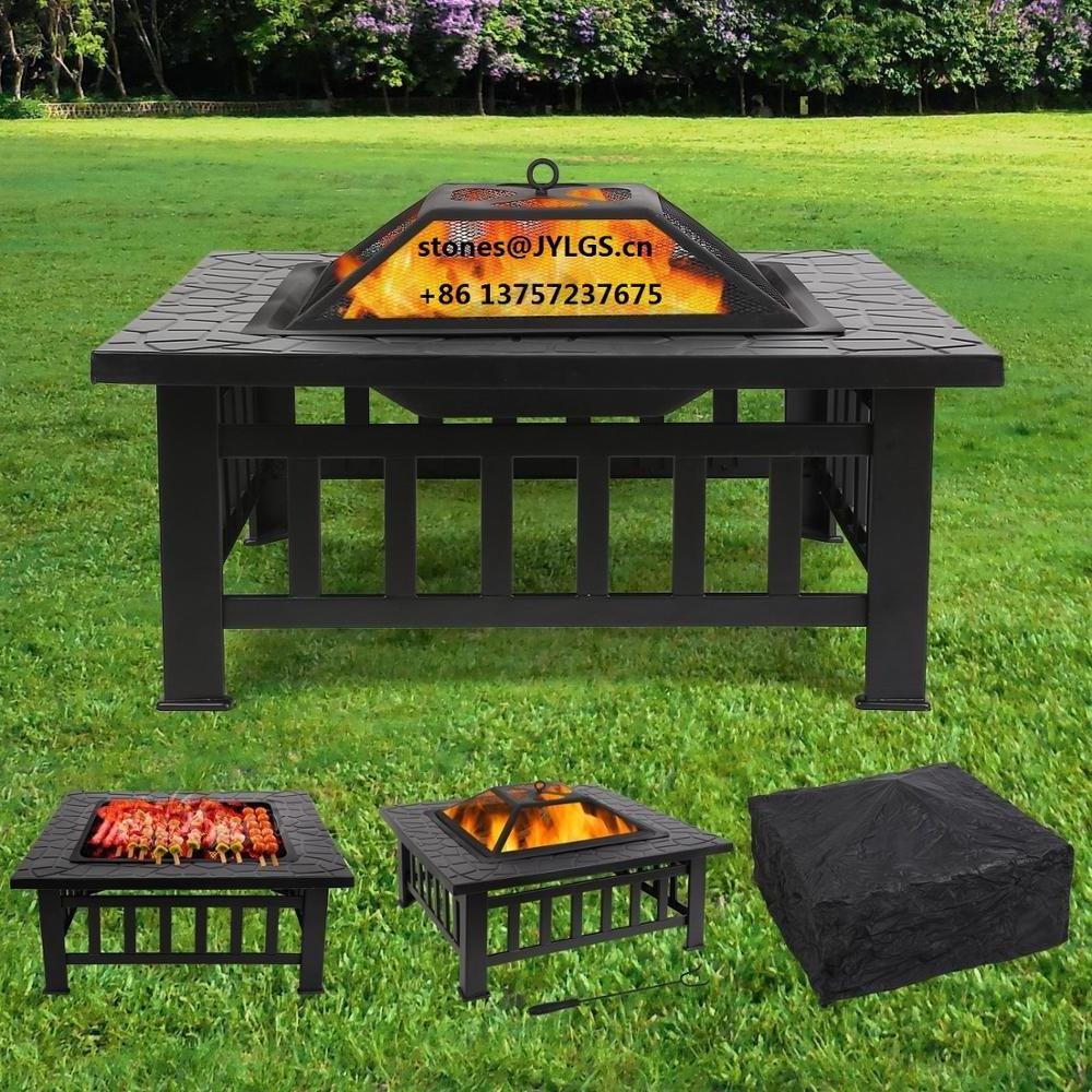 Garden Wood Burning 32 inch Patio camping Square BBQ steel Fire pit