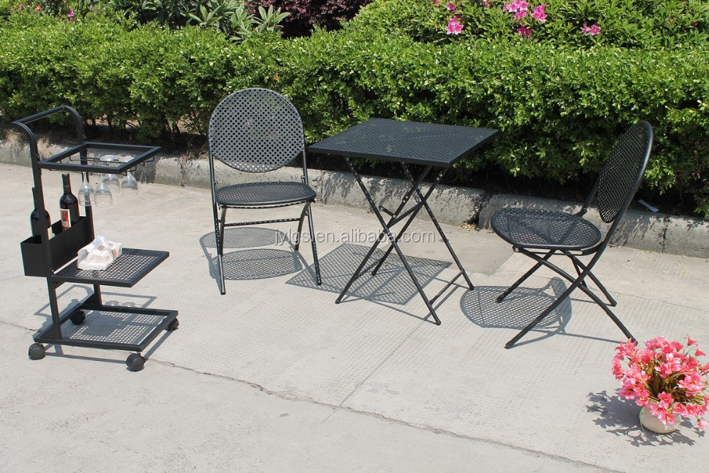 Cheap 3-Piece Outdoor Patio Square Table Set Metal Mesh Folding Bistro Furniture Set