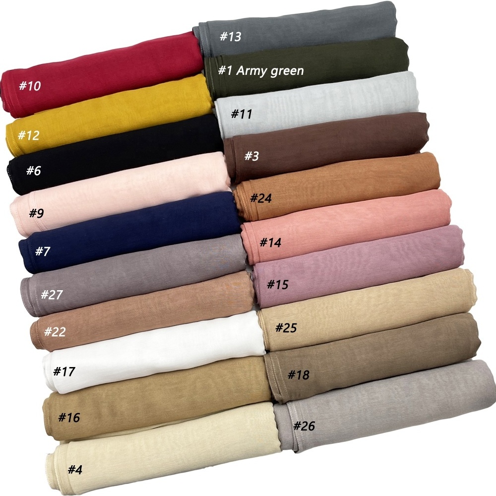 JYL- Ready To Ship Solid Cotton Viscose Modal Hijab With Stitched Edge 20 Colors Muslim Scarf Women Hijab Cotton Hijabs