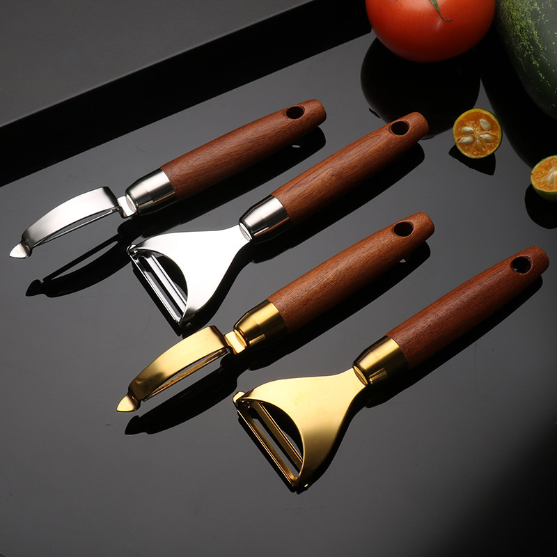 Kitchen Utensils Stainless Steel Peeler Julienne Peeler With Wooden Handle 304 Stainless Steel 2 In 1 Fruit And Vegetable Peeler