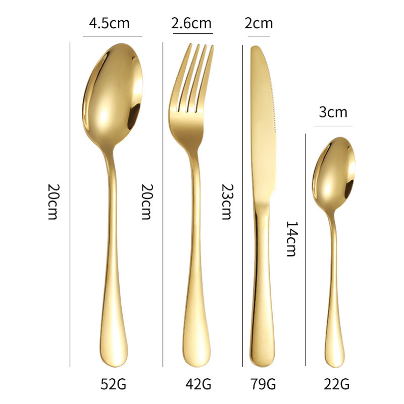 Amazon High Quality Luxury Household Flatware Set Gold Knife Spoon Fork Stainless Steel Silverware Black Colorful 24PCS Cutlery